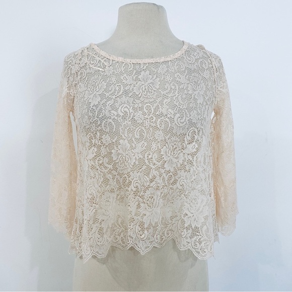 H&M Tops - H&M light pink see thru lace bell sleeves top NEW